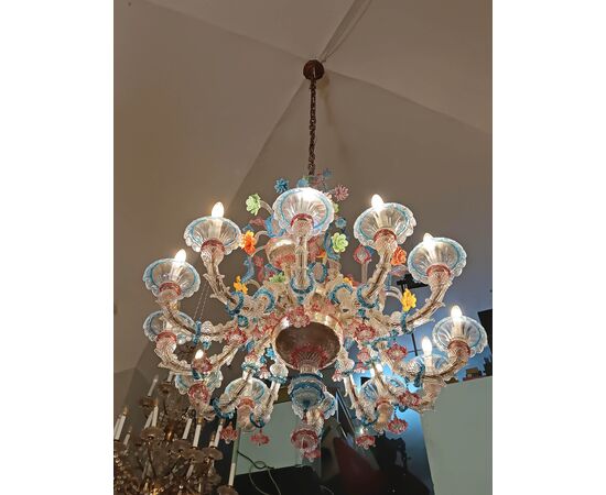 LAMPADARIO IN VETRO DI MURANO MULTICOLORE FINE XIX SECOLO