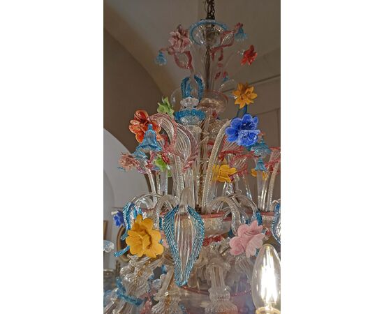 LAMPADARIO IN VETRO DI MURANO MULTICOLORE FINE XIX SECOLO