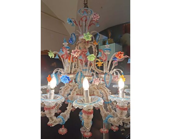 LAMPADARIO IN VETRO DI MURANO MULTICOLORE FINE XIX SECOLO