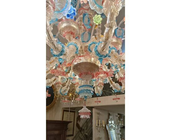 LAMPADARIO IN VETRO DI MURANO MULTICOLORE FINE XIX SECOLO