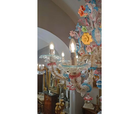 LAMPADARIO IN VETRO DI MURANO MULTICOLORE FINE XIX SECOLO