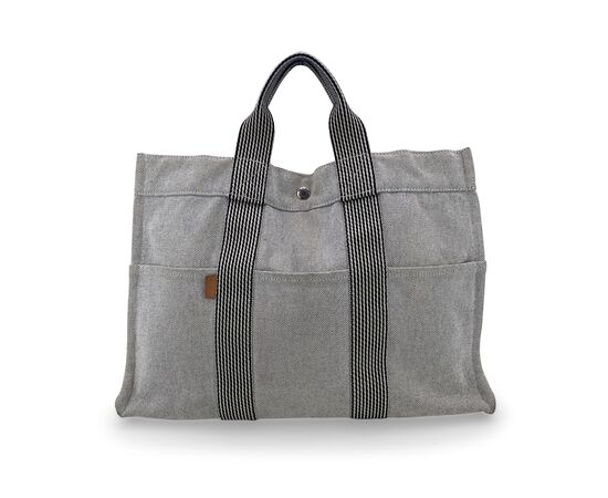 HERMES Borsa Shopper Vintage in Cotone Col. Grigio Fourre-Tout M