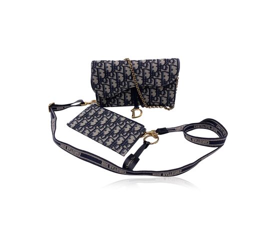 DIOR Borsa a Tracolla in Tela Col. Blu Saddle Wallet On Chain S