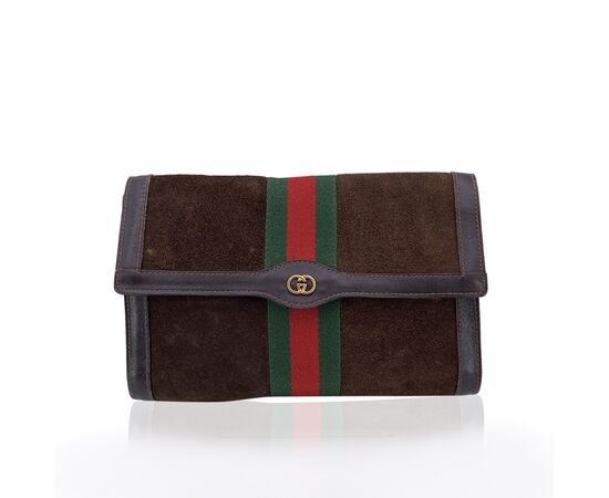 GUCCI Pochette Vintage in Camoscio Col. Marrone Ophidia S