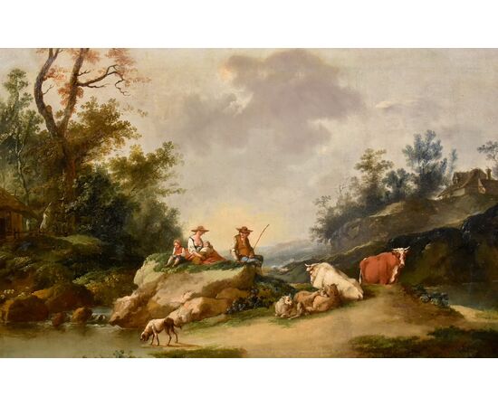 Paesaggio con fiume e pastori in riposo, Francesco Zuccarelli (1702 - 1788) cerchia