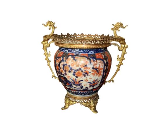 Vaso Cachepot Giapponese del 1800 Imari decorato con bronzi