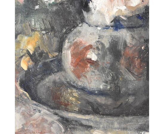 QUADRI ANTICHI, NATURA MORTA CON FIORI DI ROSE, OLIO SU TELA, ART DECO, XX SECOLO. (QF614)