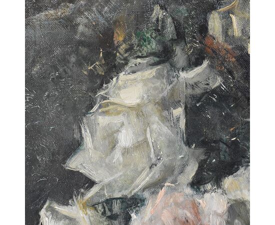 QUADRI ANTICHI, NATURA MORTA CON FIORI DI ROSE, OLIO SU TELA, ART DECO, XX SECOLO. (QF614)