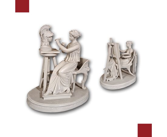 COPPIA DI SCULTURE “ALLEGORIA DELLE ARTI” PRIMI XIX SECOLO 