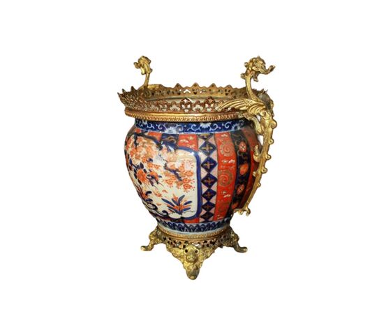 Vaso Cachepot Giapponese del 1800 Imari decorato con bronzi