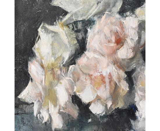 QUADRI ANTICHI, NATURA MORTA CON FIORI DI ROSE, OLIO SU TELA, ART DECO, XX SECOLO. (QF614)