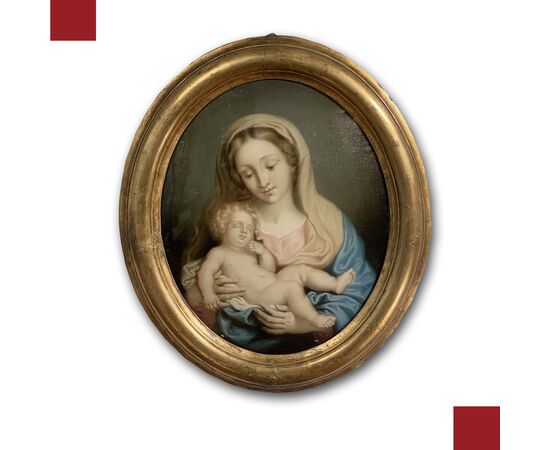 MADONNA CON BAMBINO SU VETRO XIX SECOLO