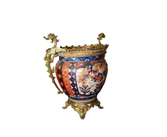 Vaso Cachepot Giapponese del 1800 Imari decorato con bronzi