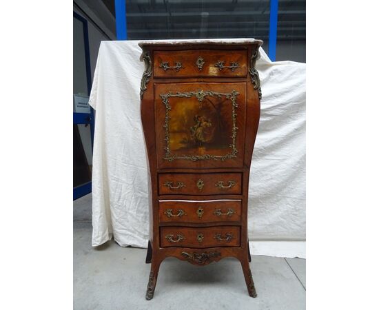 Secretaire bombato palissandro intarsiato con dipinto Napoleone III 1880 Francia