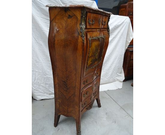 Secretaire bombato palissandro intarsiato con dipinto Napoleone III 1880 Francia