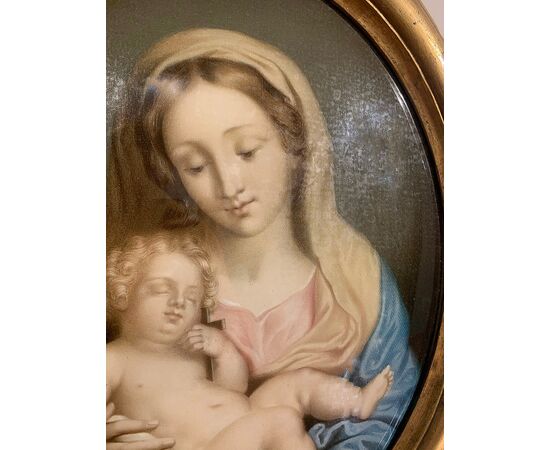 MADONNA CON BAMBINO SU VETRO XIX SECOLO