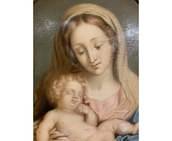 MADONNA CON BAMBINO SU VETRO XIX SECOLO