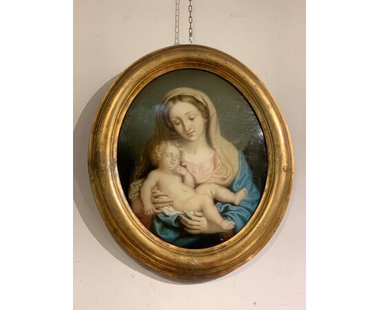 MADONNA CON BAMBINO SU VETRO XIX SECOLO