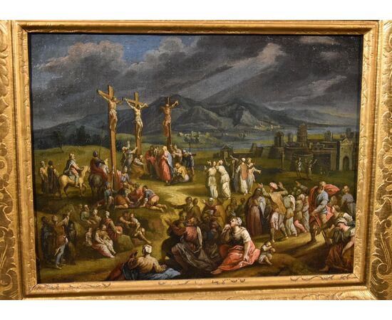 Paesaggio fantastico con la Crocifissione di Cristo, Scipione Compagno (Napoli 1624 - 1680)