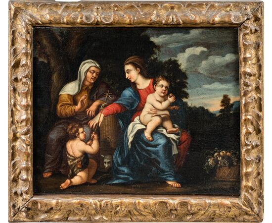 Pittore emiliano (XVIII sec.) - Madonna con Bambino, S. Anna e S. Giovannino.