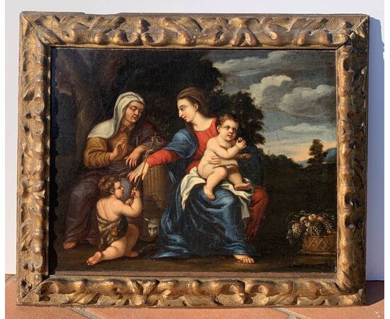 Pittore emiliano (XVIII sec.) - Madonna con Bambino, S. Anna e S. Giovannino.