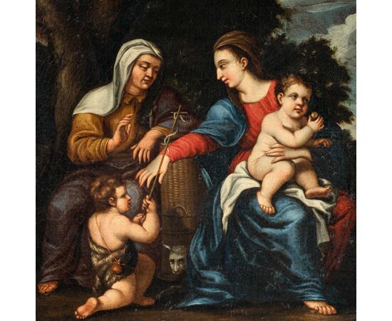 Pittore emiliano (XVIII sec.) - Madonna con Bambino, S. Anna e S. Giovannino.