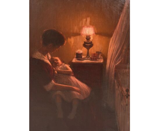QUADRI ANTICHI, RITRATTI DI DONNA, MAMMA CON BAMBINO, MATERNITÁ, PRIMI DEL NOVECENTO. (QR629)