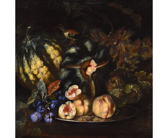 Natura morta di frutta con picchio verde, Franz Werner Von Tamm (Amburgo 1658-Vienna 1754) Attribuito a