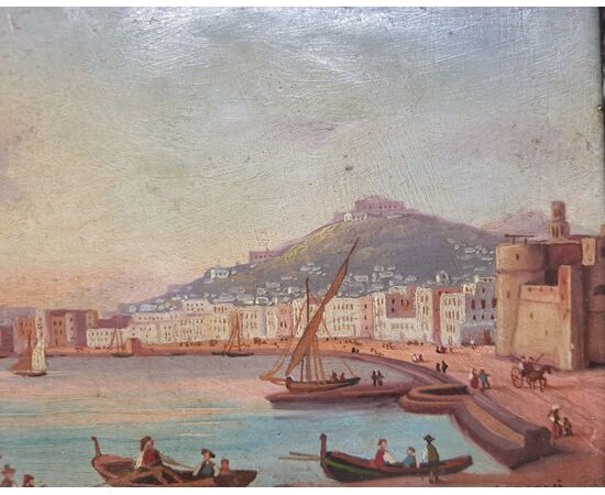 "LUNGOMARE DI NAPOLI" - OLIO SU RAME - XIX SEC