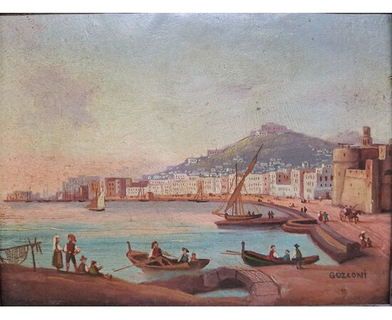 "LUNGOMARE DI NAPOLI" - OLIO SU RAME - XIX SEC