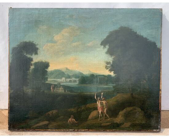 Cerchia di Hendrik Frans van Lint (Anversa 1684 - Roma 1763) - Apollo e Dafne.