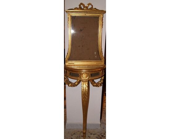 Antica consolle francese del 1800 in legno dorato foglia oro stile Transizione