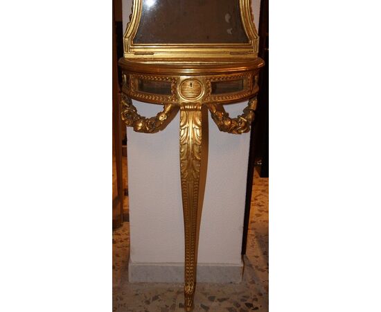 Antica consolle francese del 1800 in legno dorato foglia oro stile Transizione