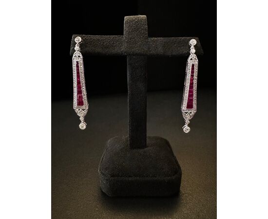 Platinum Earrings with Rubies and Diamonds