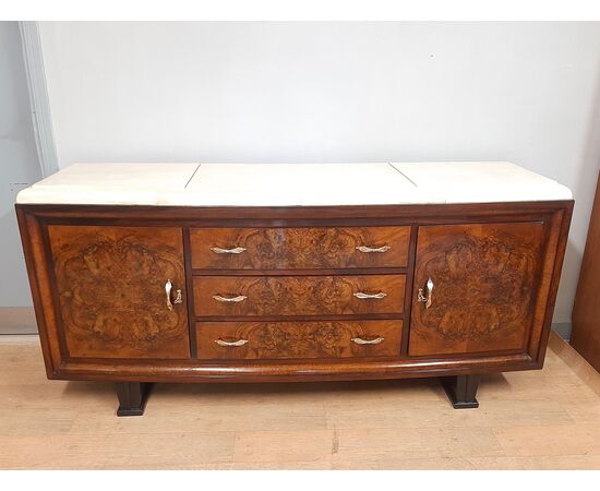 BELLA CREDENZA ART DECO ANNI 1930-40 IN RADICA DI NOCE E PERGAMENA