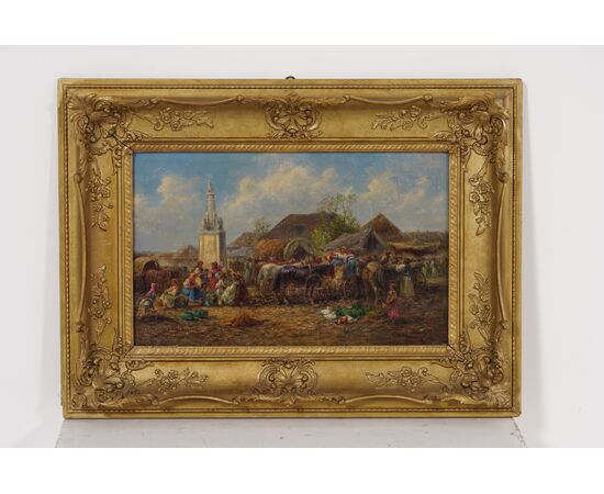 Accampamento: Scuola Est Europea (G. Prucha), Olio su Tela 56x35 cm fine 1800