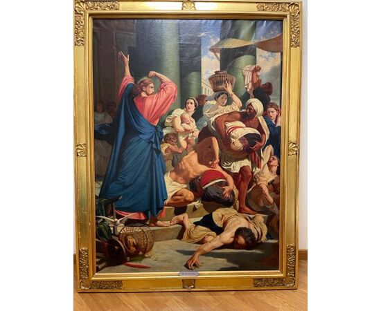 Cacciata dei Mercanti dal Tempio: Scuola del XX Secolo (H. Pedella), Olio su Tela 128x165 cm