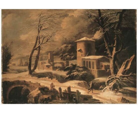 Paesaggio invernale, Francesco Foschi (Ancona, 1710 - Roma, 1780) Attribuibile