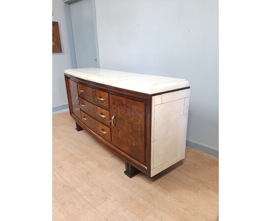 BELLA CREDENZA ART DECO ANNI 1930-40 IN RADICA DI NOCE E PERGAMENA