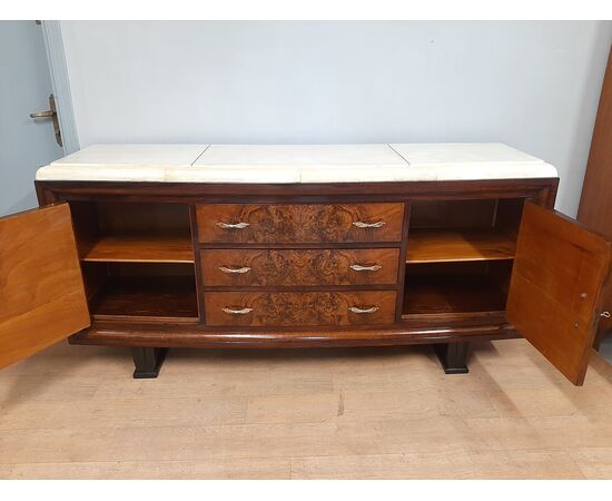 BELLA CREDENZA ART DECO ANNI 1930-40 IN RADICA DI NOCE E PERGAMENA