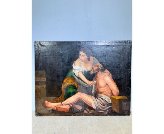 Importante grande dipinto, olio su tela, XVII sec., scuole veneta, "La Carità romana" 108x85cm