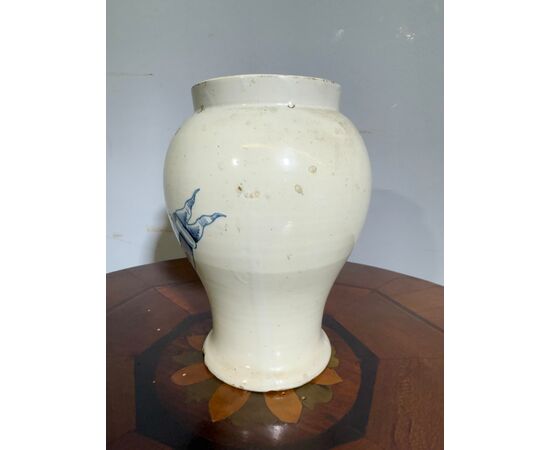 Antico Albarello, vaso da farmacia, epoca metà XIX, Unguento Populeo, h 20, lp 15 cm