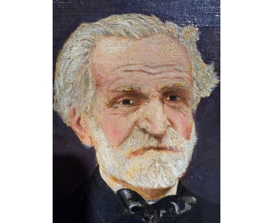 Antico dipinto olio su tela, Giuseppe Verdi, fine XIX sec. Mis.: 26x20