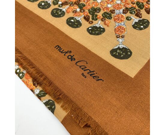 CARTIER Foulard Vintage in Lana Col. Marrone Scialle