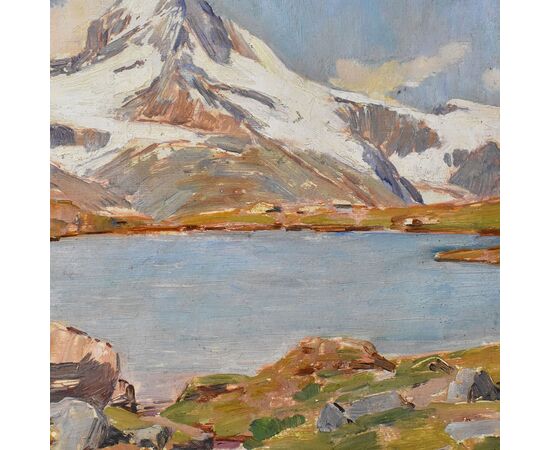 QUADRI PAESAGGI DI MONTAGNA, MONTE CERVINO, ALPI INNEVATE, OLIO SU CARTONE, XX. (QP621)