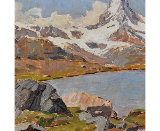 QUADRI PAESAGGI DI MONTAGNA, MONTE CERVINO, ALPI INNEVATE, OLIO SU CARTONE, XX. (QP621)