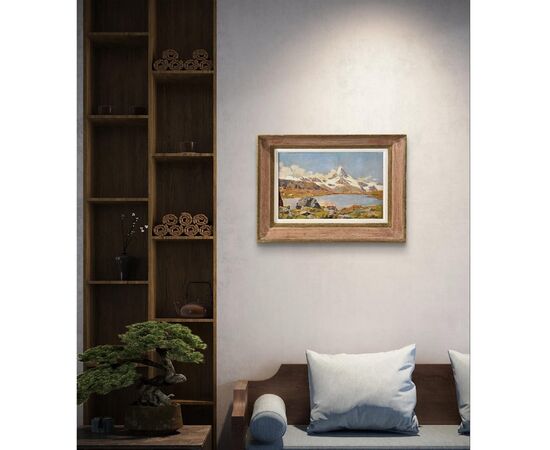QUADRI PAESAGGI DI MONTAGNA, MONTE CERVINO, ALPI INNEVATE, OLIO SU CARTONE, XX. (QP621)