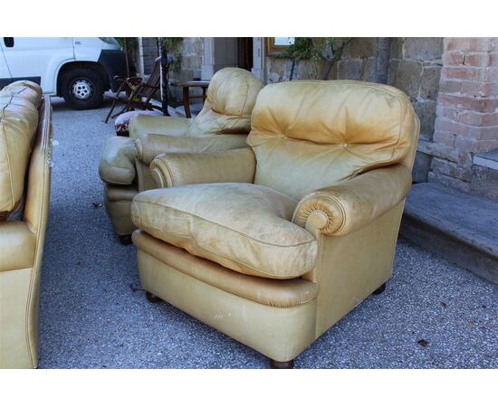 Living room Frau original hazelnut sofa two armchairs - 80s     