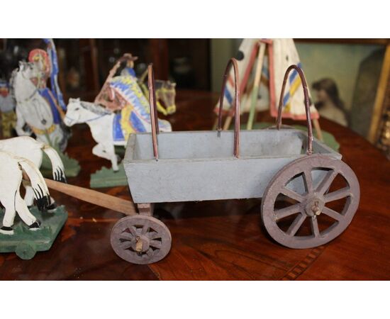 Indian camp set and cowboy wood statue - early 1900s     