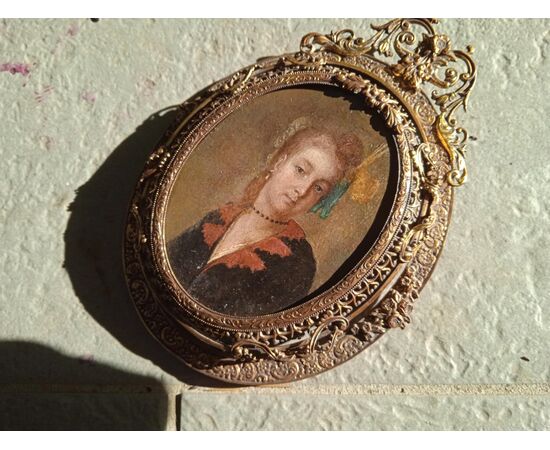 portrait miniature young woman oil on brass     